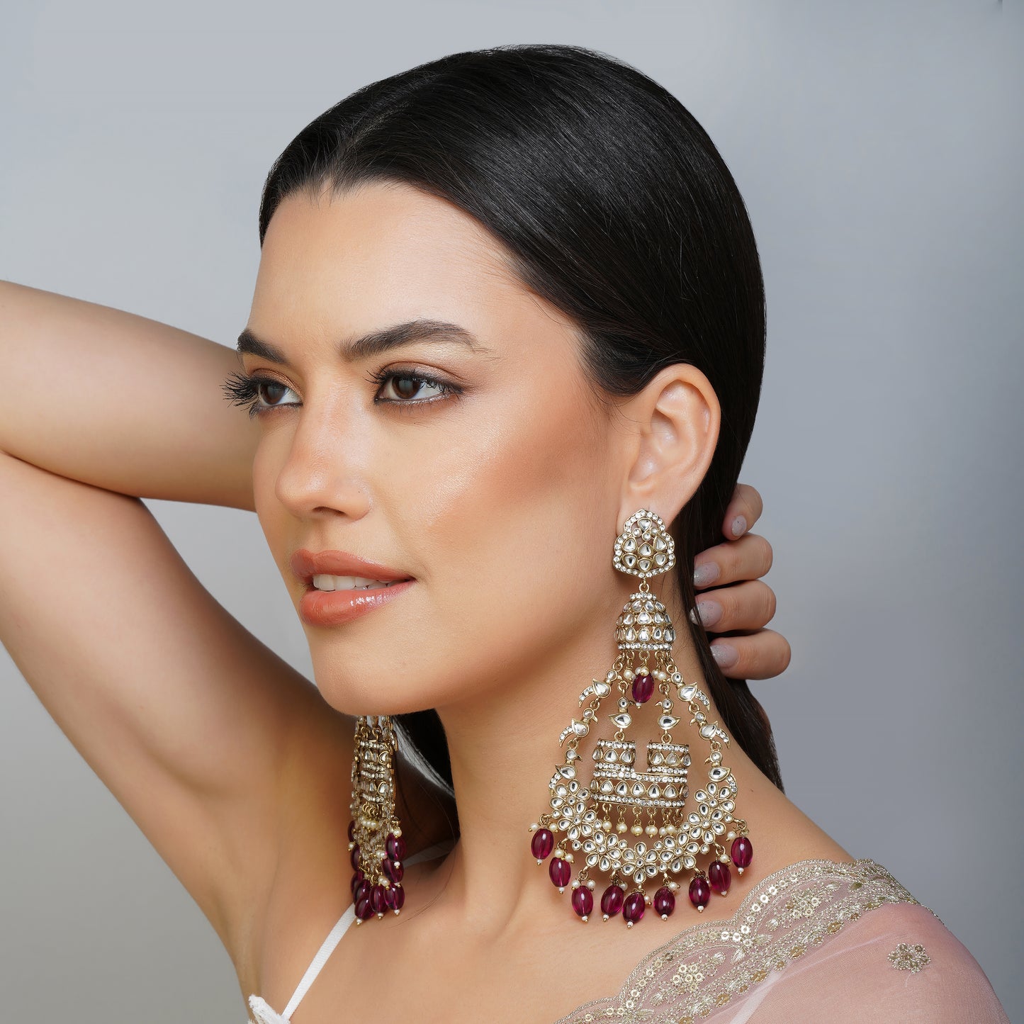 Ruby Knot Circlet Red CZ Elegance Earrings Detail Shot | Traditional Jewellery | Saajo