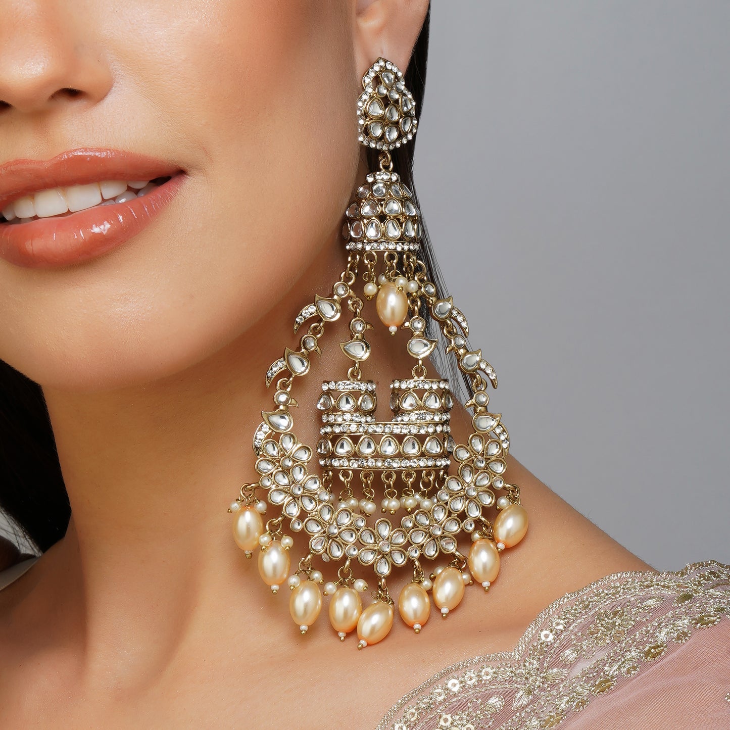 Aurora Stellar Blossom Gold CZ Whirl Earrings Detail Shot | Traditional Jewellery | Saajo