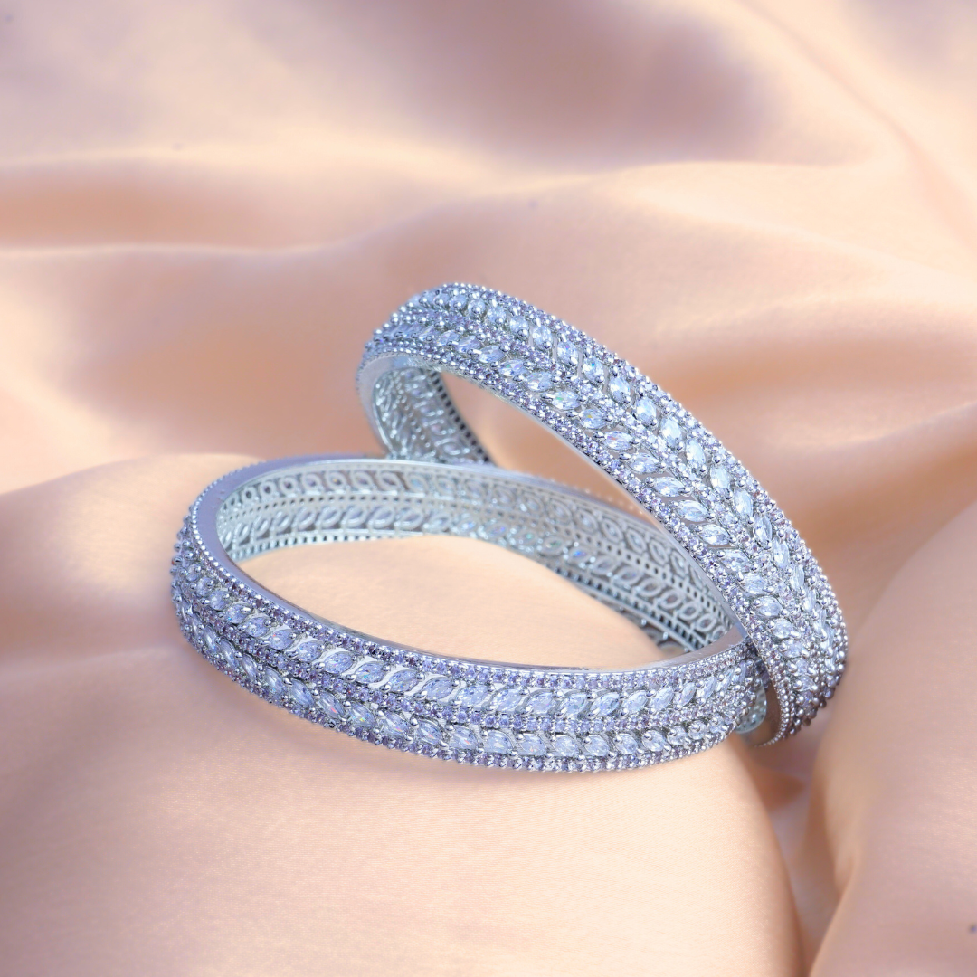 Luminous Raindrop Silver plated American Diamond Bangles Set of 2