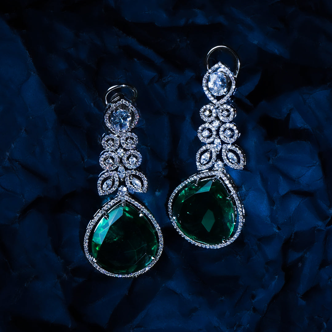 La Dolce Vita Jade Green CZ Dangler Earrings Detail Shot | Traditional Jewellery | Saajo