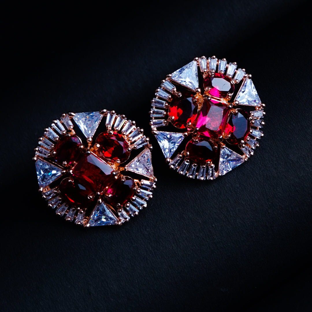 Awakening Aura Cerise Pink CZ Stud Earrings Detail Shot | Traditional Jewellery | Saajo