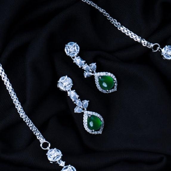 Love's Luminous Sparkling American Diamond Necklace Set Close Up | Indian Jewellery | Saajo