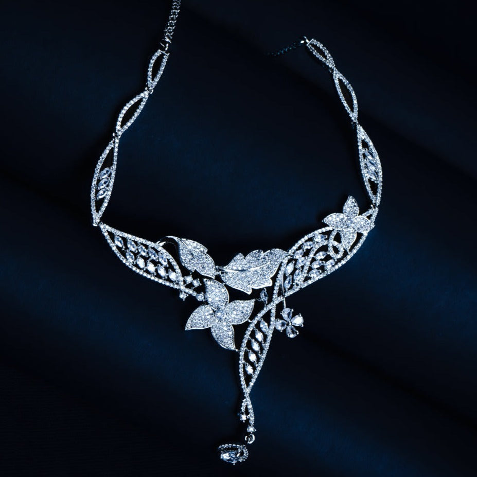 Glistening Starlit Dreams American Diamond Necklace Set Detail Shot | Traditional Jewellery | Saajo