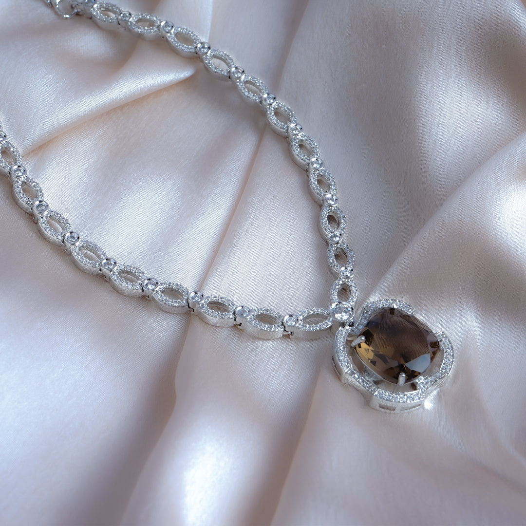 Serene Secrets Brown American Diamond Necklace Set Close Up | Indian Jewellery | Saajo