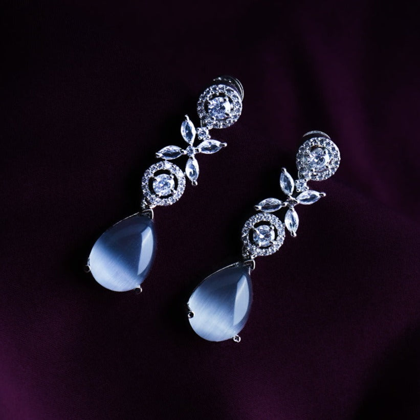 Opulent Ashned Grey CZ Stardust Earrings Detail Shot | Traditional Jewellery | Saajo
