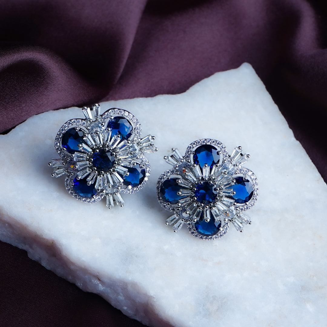 Marine Mist Blue CZ Stud Earrings Close Up | Indian Jewellery | Saajo