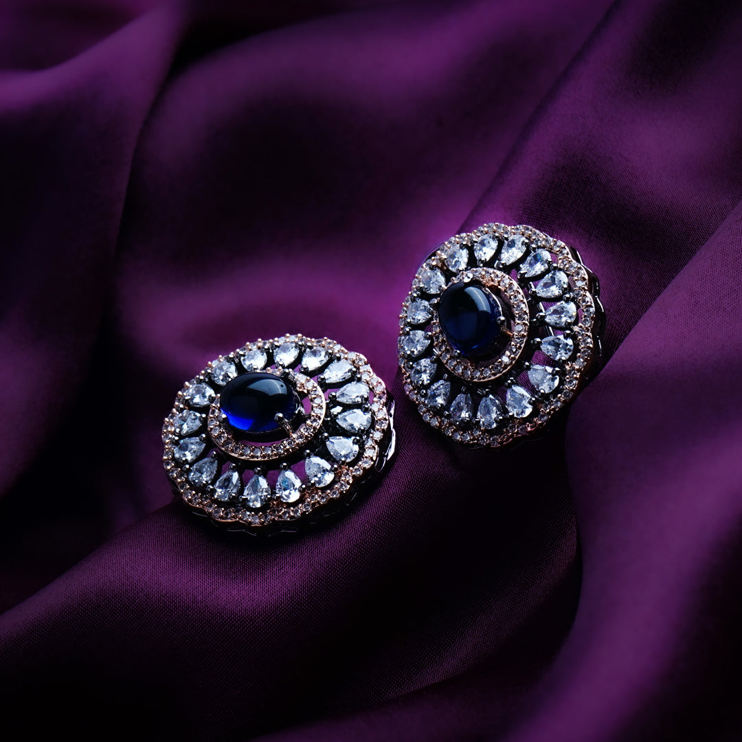 Queen of Confidence Blue CZ Stud Earrings Close Up | Indian Jewellery | Saajo