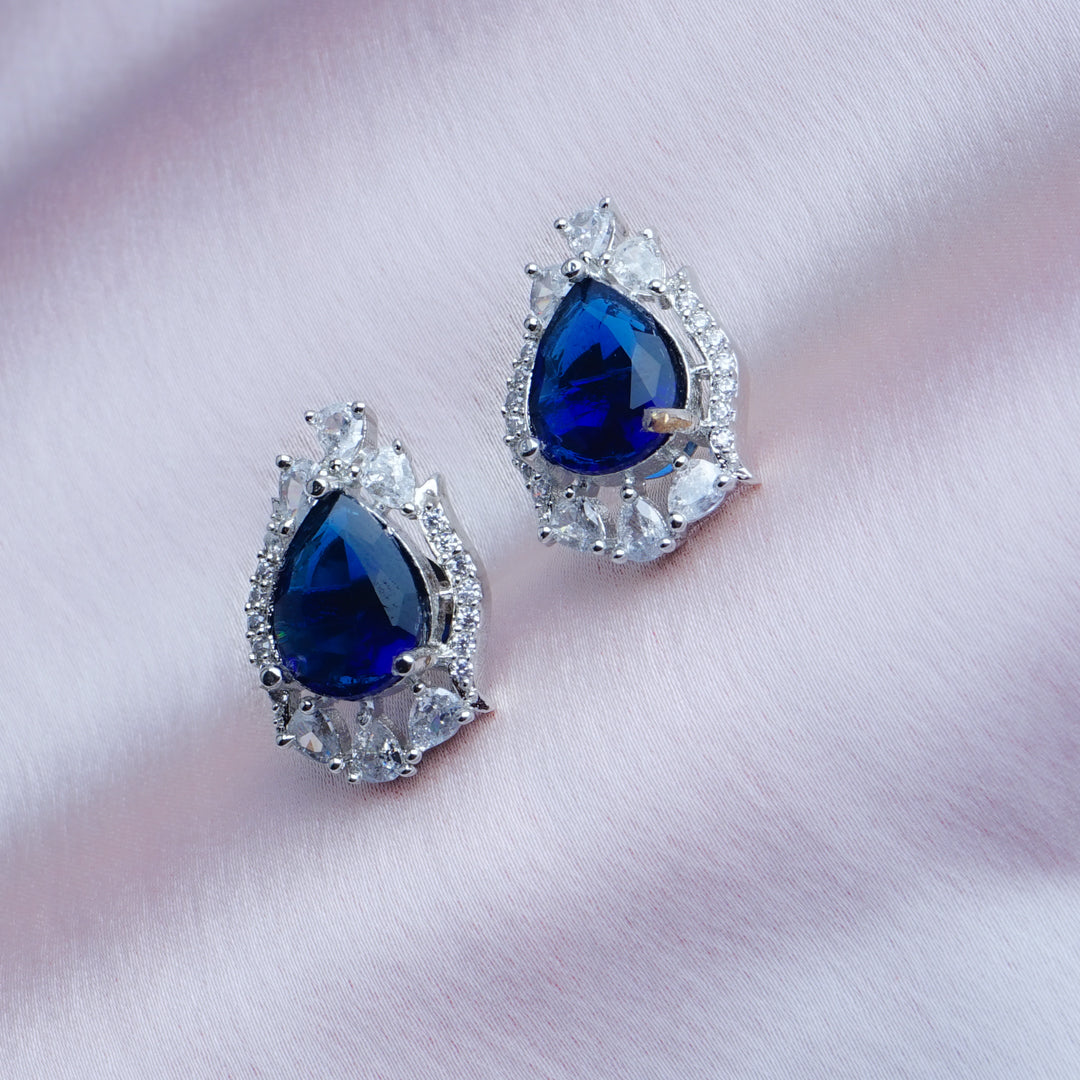 Executive Powerhouse Royal Blue CZ Stud Earrings Close Up | Indian Jewellery | Saajo
