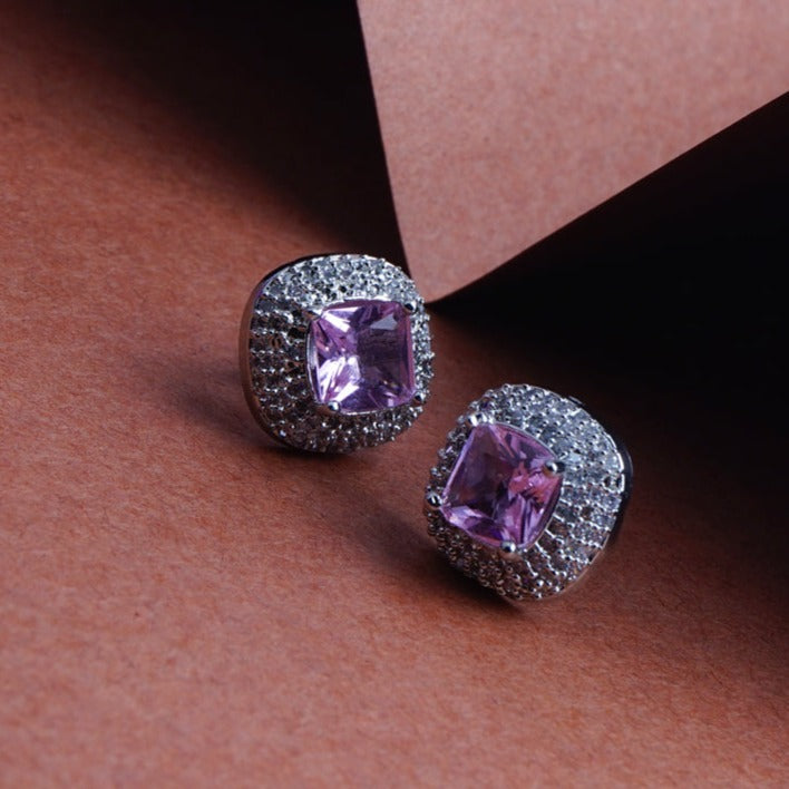 Chic Essentials Cerise Pink CZ Stud Earrings Detail Shot | Traditional Jewellery | Saajo