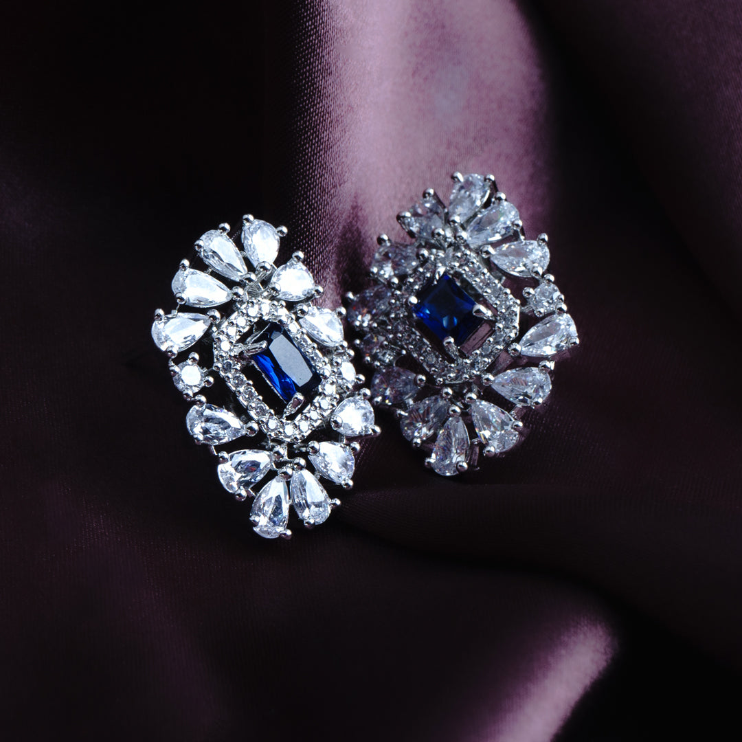 Ethnic Elegance Sapphire Blue CZ Stud Earrings Close Up | Indian Jewellery | Saajo