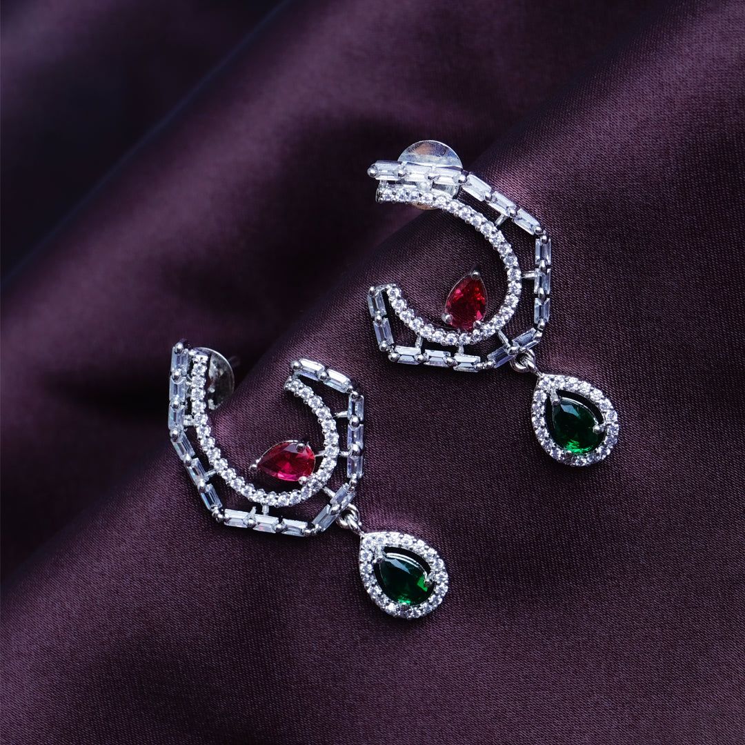Pinot Noir Dazzle Red & Green CZ Earrings Detail Shot | Traditional Jewellery | Saajo