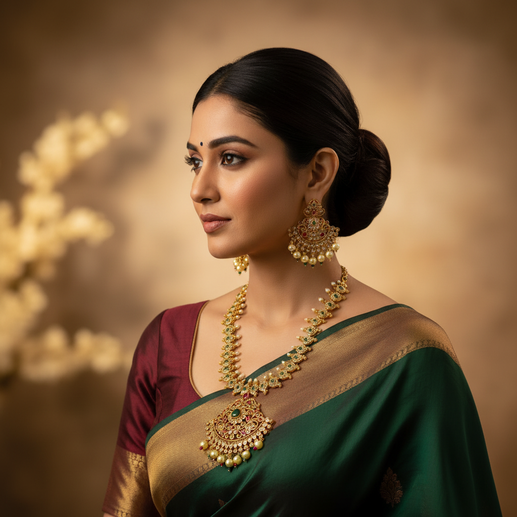Divine Goddess Gold Kundan AD Necklace Set Close Up | Indian Jewellery | Saajo