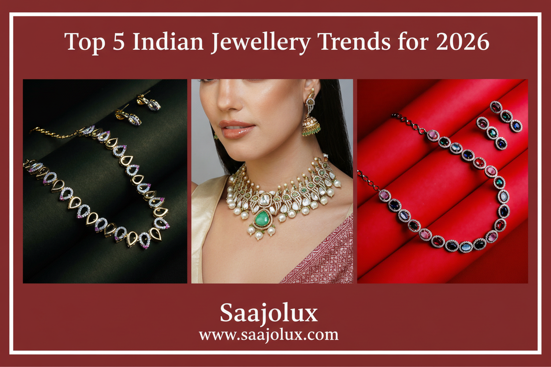 Top 5 Indian Jewellery Trends for 2026 — AD CZ Kundan Necklace Sets by Saajolux, Indian Jewellery USA