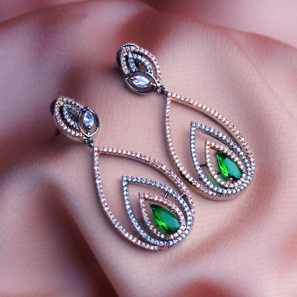 Nocturnal Nymph Jade Green CZ Dangler Earrings Styled Look | Indian Jewellery | Saajo