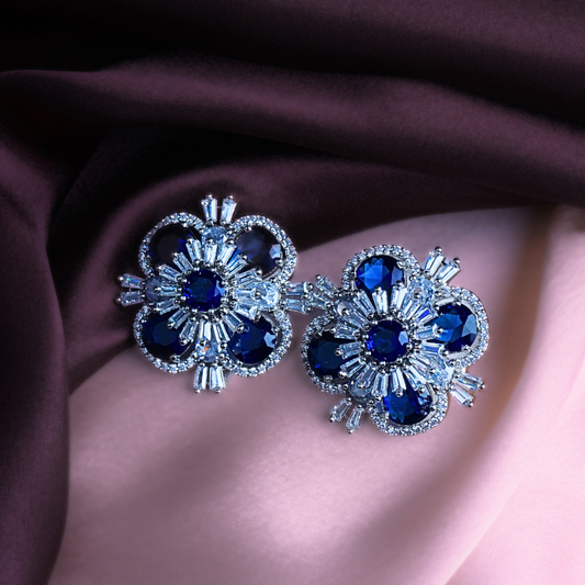 Marine Mist Blue CZ Stud Earrings | Premium Indian Jewellery | Saajo