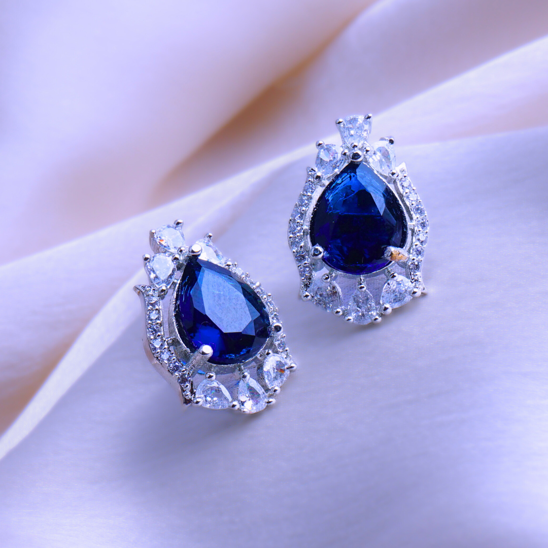 Executive Powerhouse Royal Blue CZ Stud Earrings | Premium Indian Jewellery | Saajo