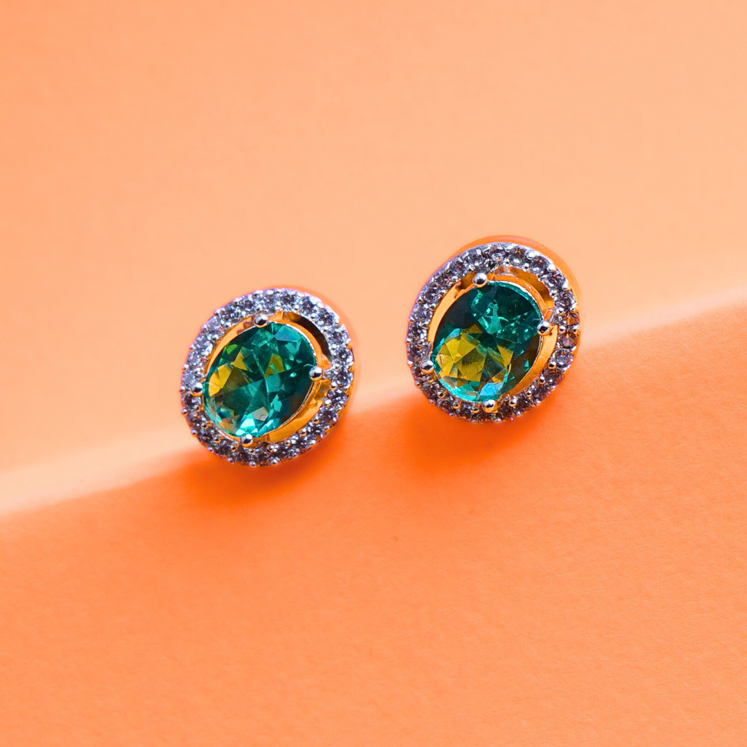 Casual Allure Lemon Green CZ Stud Earrings | Premium Indian Jewellery | Saajo
