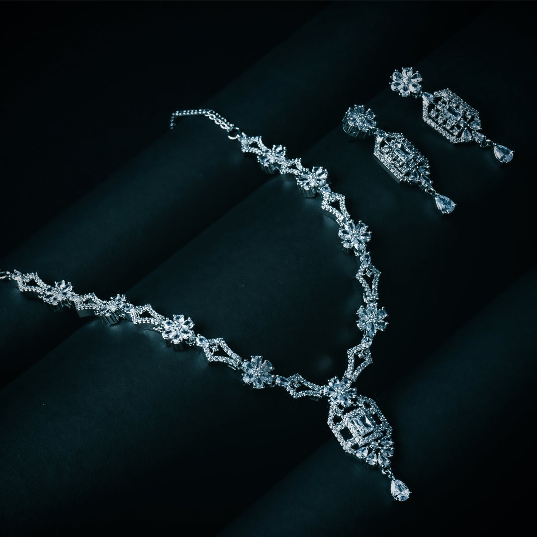Sensual Stardust Embrace Necklace Set I  American Diamond | Premium Indian Jewellery | Saajo