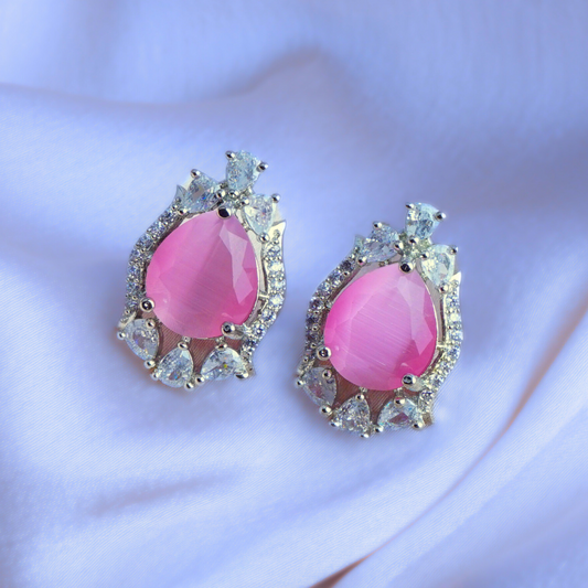Executive Powerhouse Soft Pink CZ Stud Earrings | Premium Indian Jewellery | Saajo