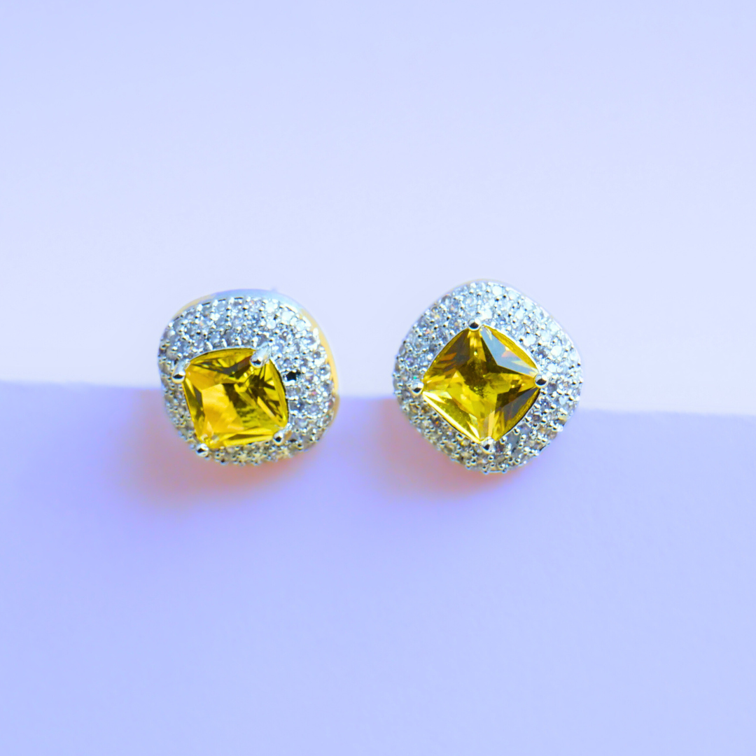 Chic Essentials Vivid Yellow CZ Stud Earrings | Premium Indian Jewellery | Saajo