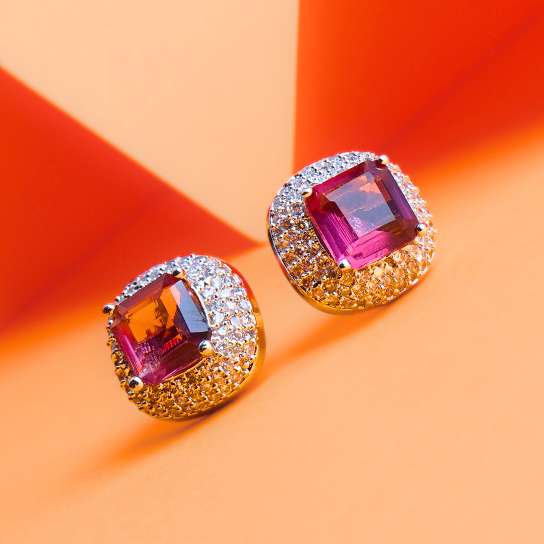 Chic Essentials Purple Pink CZ Stud Earrings | Premium Indian Jewellery | Saajo