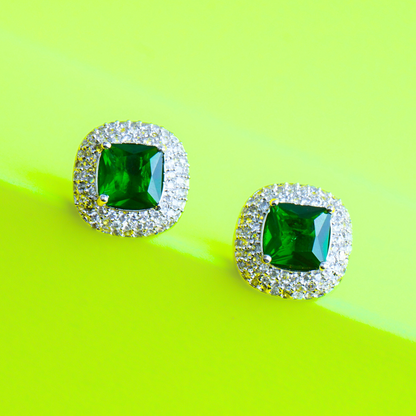 Chic Essentials Emerald Green CZ Stud Earrings | Premium Indian Jewellery | Saajo