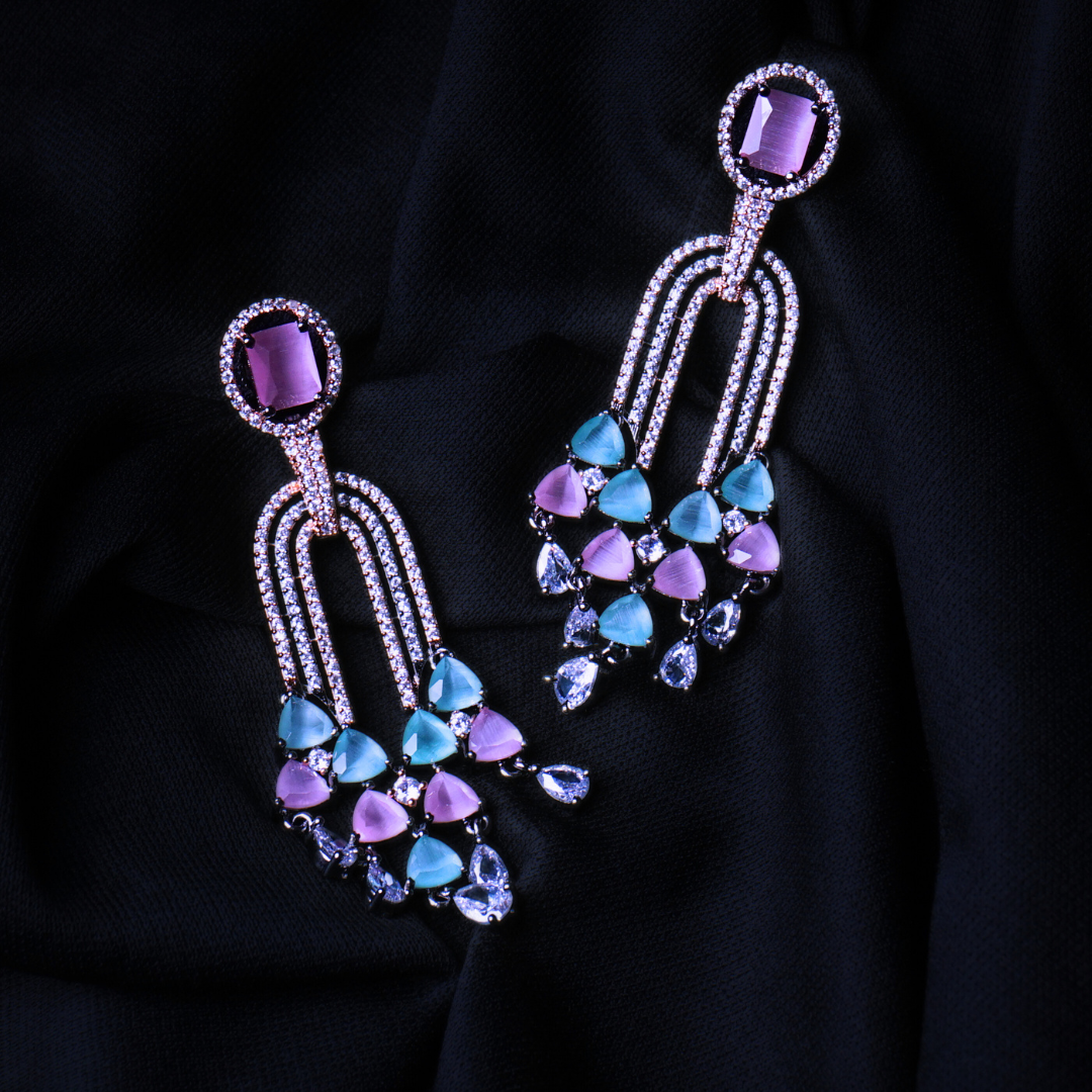 Electric Queen Fuchsia Pink & Sea Green CZ Dangler Earrings Styled Look | Indian Jewellery | Saajo
