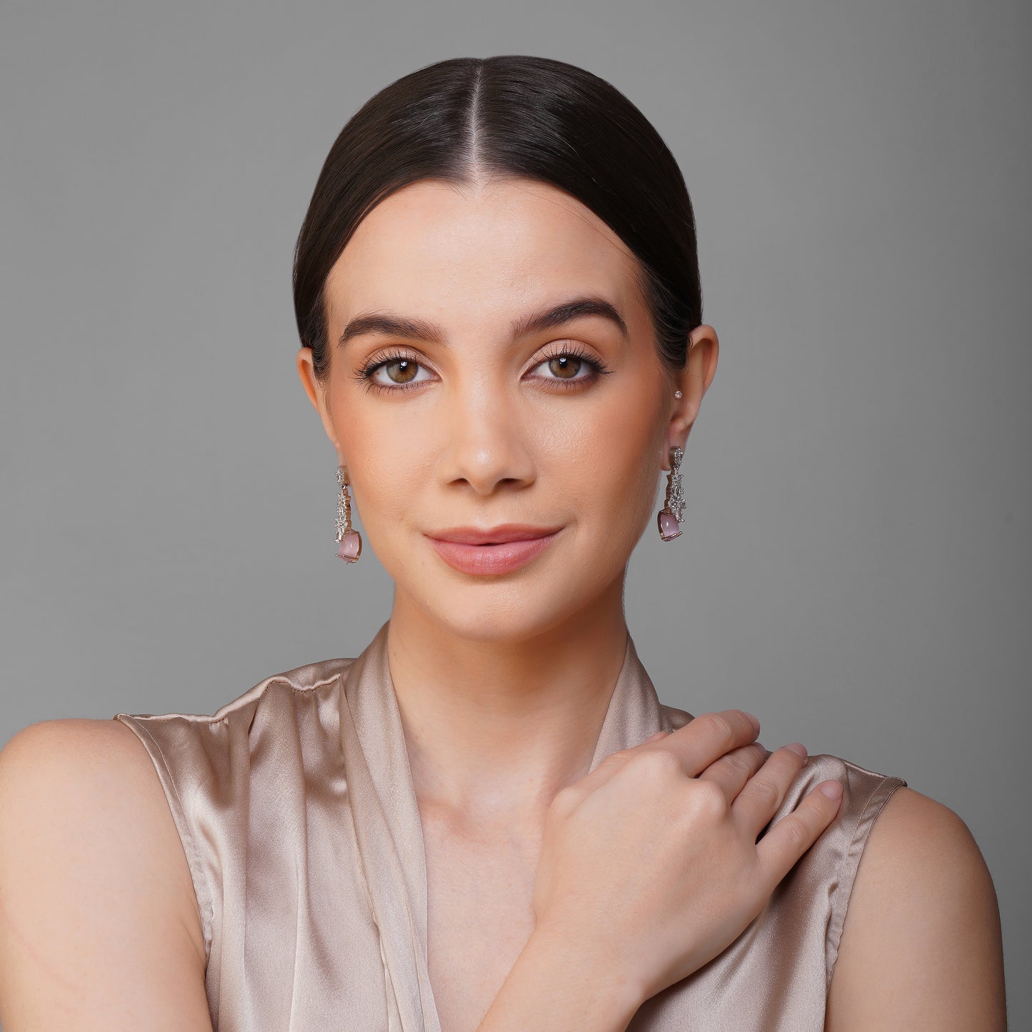 Blush Enchanted Forest Pink CZ Sparkle Earrings Detail Shot | Traditional Jewellery | Saajo