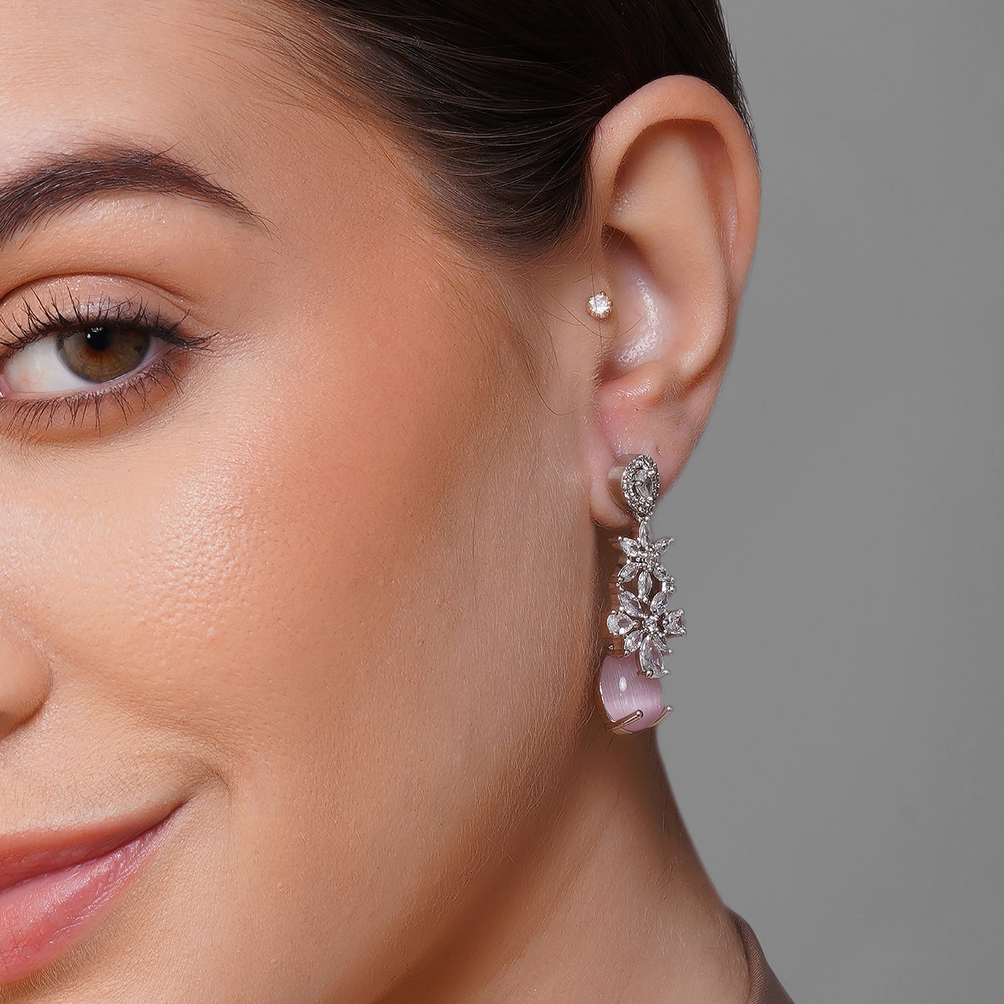 Blush Enchanted Forest Pink CZ Sparkle Earrings | Premium Indian Jewellery | Saajo