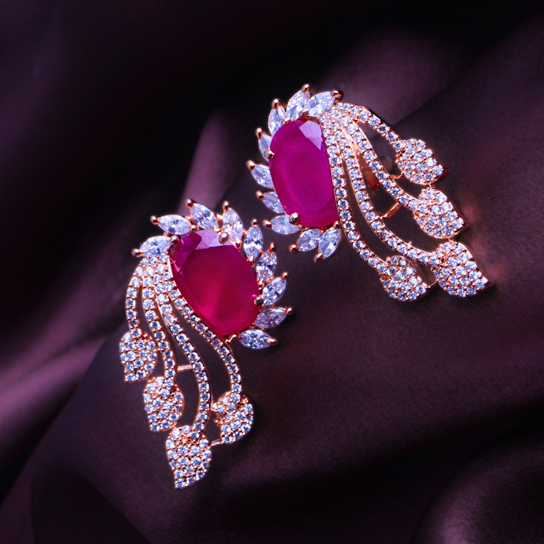 Woke Empress Magenta Pink CZ Stud Earrings | Premium Indian Jewellery | Saajo