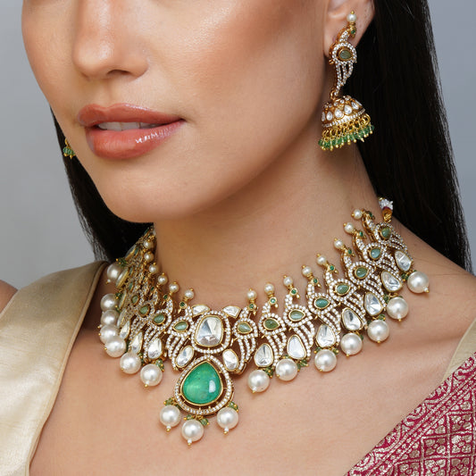 Mystic Serenity Lagoon Necklace Set | Premium Indian Jewellery | Saajo