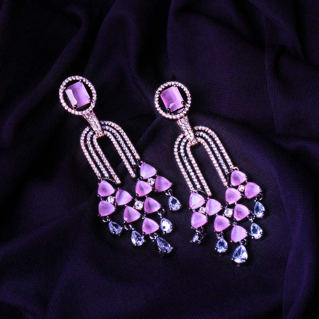 Electric Queen Rosa Pink CZ Dangler Earrings | Premium Indian Jewellery | Saajo
