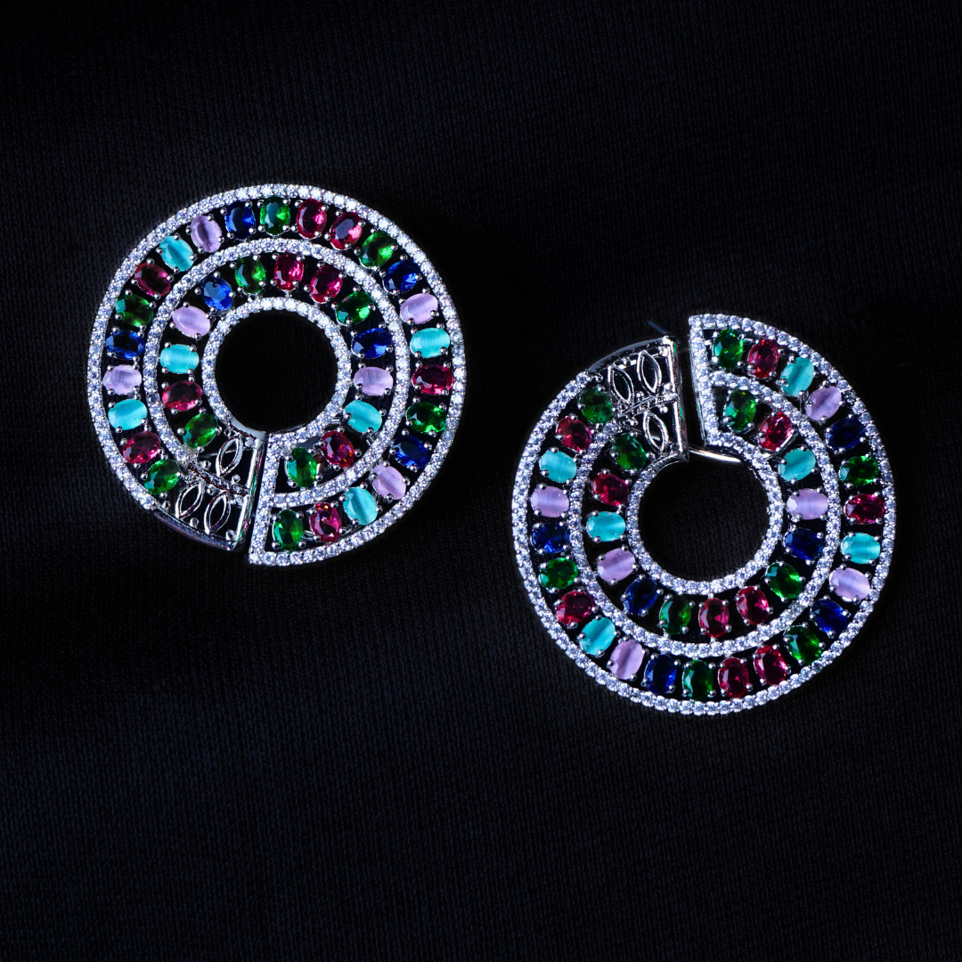 Opulent Kaleidoscopic Multicolour CZ Earrings Styled Look | Indian Jewellery | Saajo