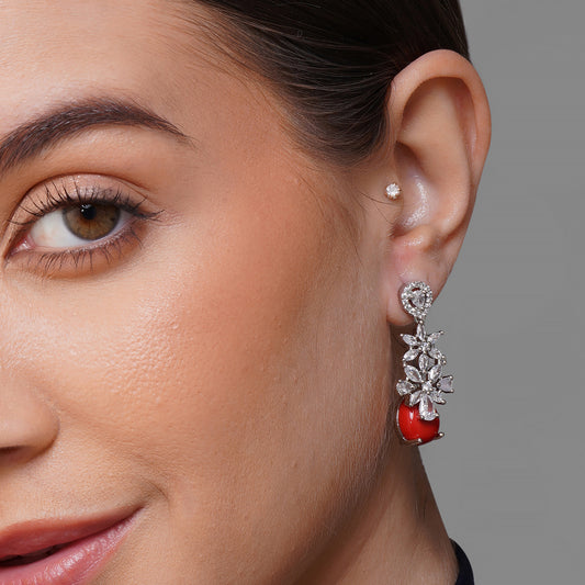 Crimson Starry Night Red CZ Dewdrop Earrings | Premium Indian Jewellery | Saajo