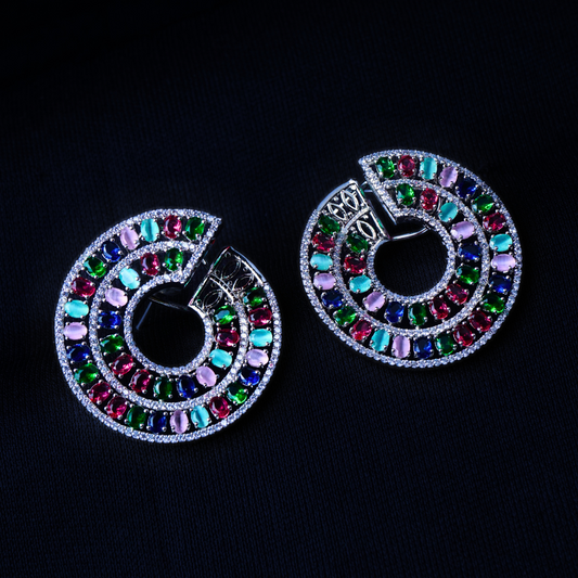 Opulent Kaleidoscopic Multicolour CZ Earrings | Premium Indian Jewellery | Saajo