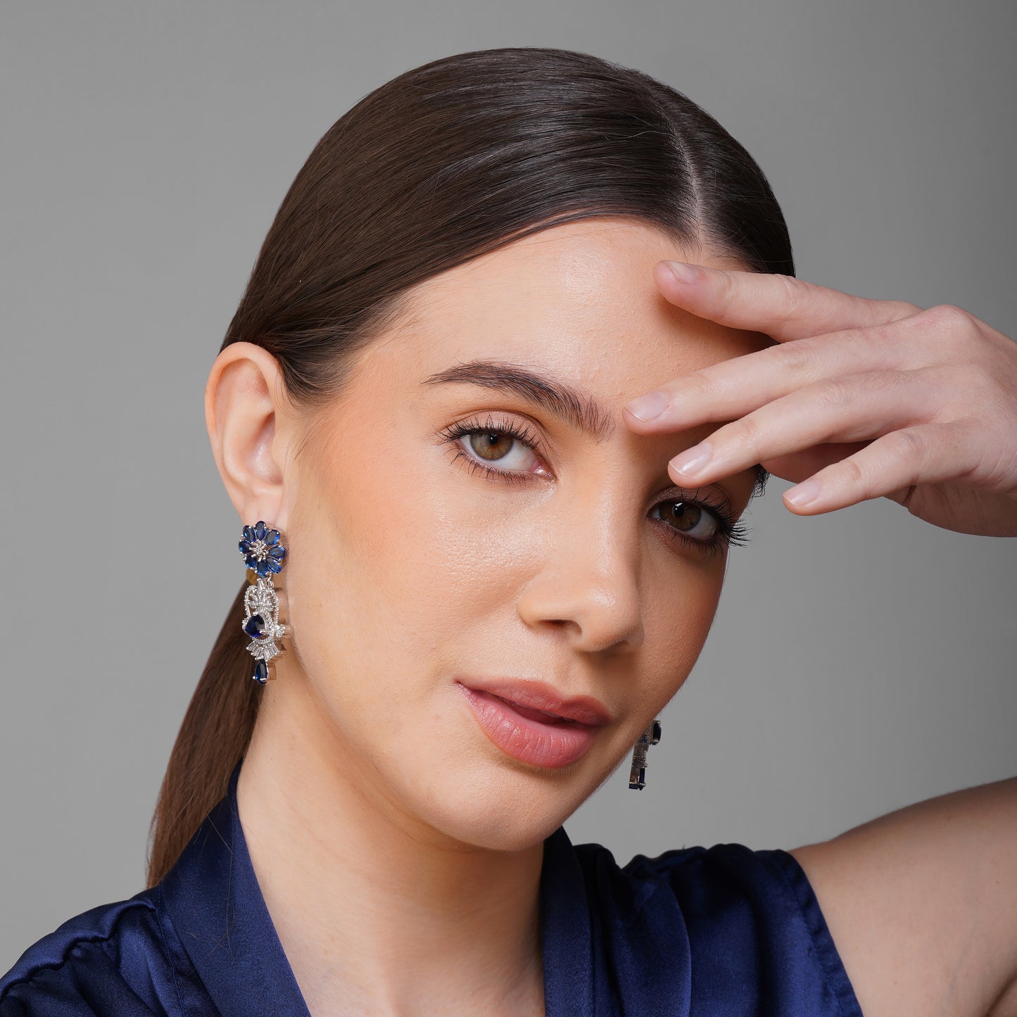 Cerulean Floral Cascade Blue CZ Earrings Styled Look | Indian Jewellery | Saajo