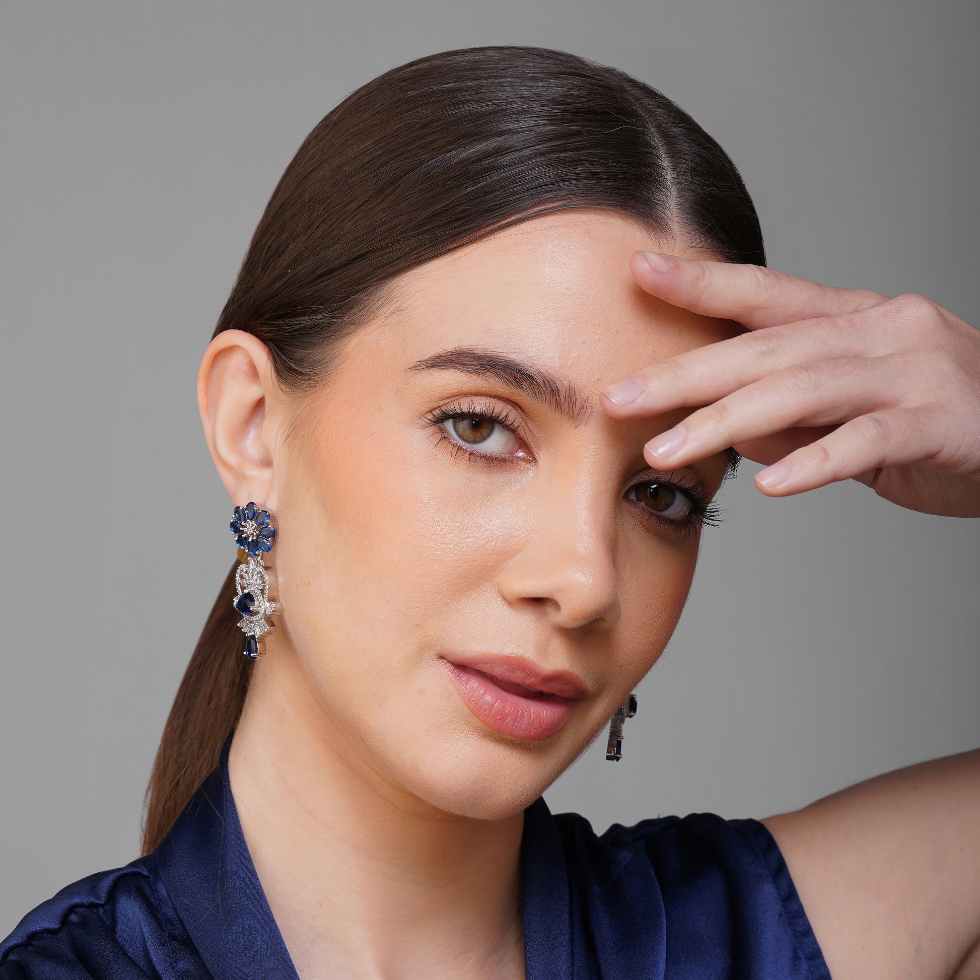 Cerulean Floral Cascade Blue CZ Earrings Styled Look | Indian Jewellery | Saajo
