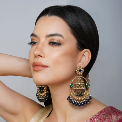Moonlit Garland Blue & Green Bead Cascade Earrings Styled Look | Indian Jewellery | Saajo