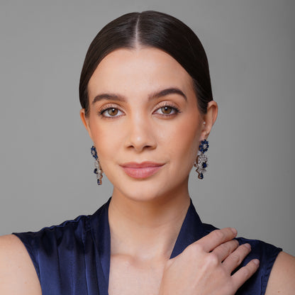 Cerulean Floral Cascade Blue CZ Earrings Detail Shot | Traditional Jewellery | Saajo