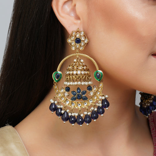 Moonlit Garland Blue & Green Bead Cascade Earrings | Premium Indian Jewellery | Saajo