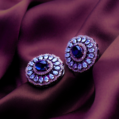 Queen of Confidence Blue CZ Stud Earrings | Premium Indian Jewellery | Saajo