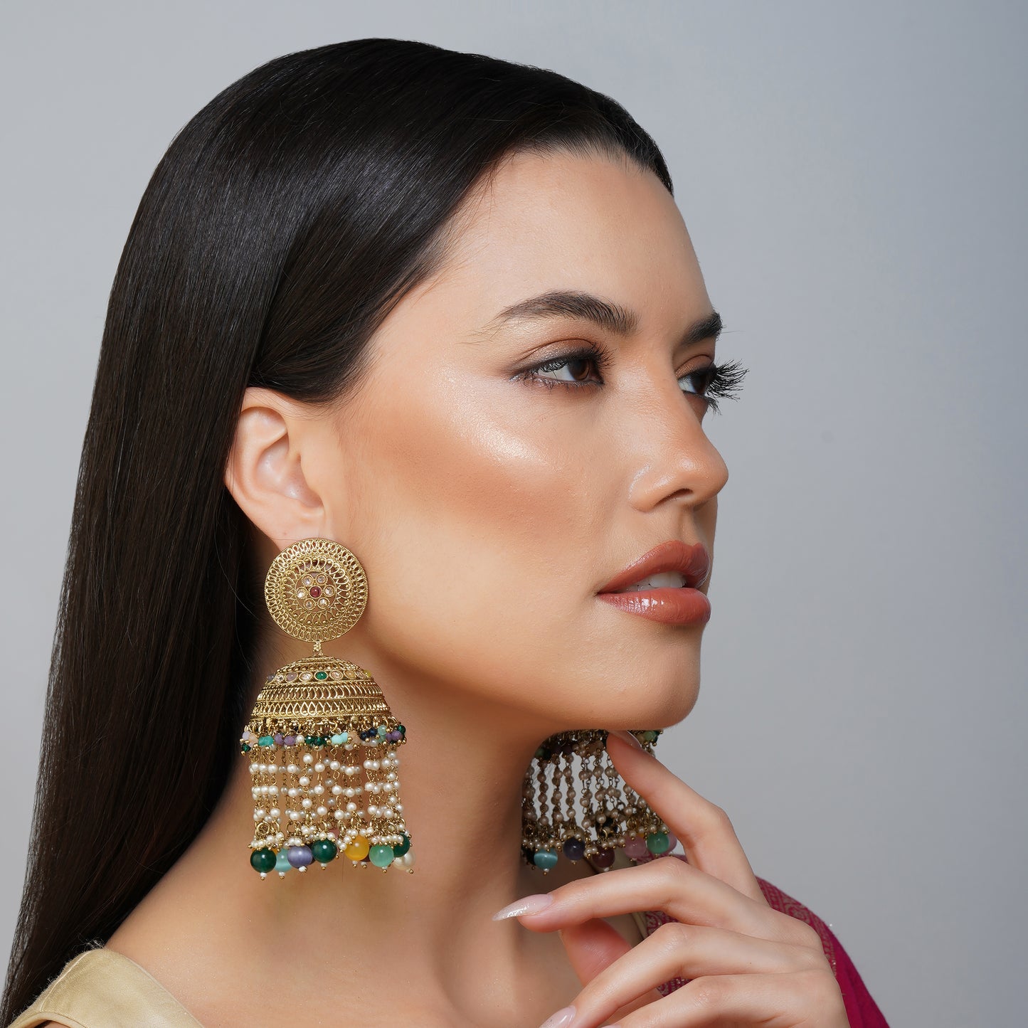 Colorburst Bloom Multicolour CZ Gemstone Jhumka Earrings Styled Look | Indian Jewellery | Saajo