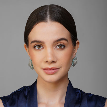 Cerulean Radiant Pastel Blue CZ Circular Earrings Detail Shot | Traditional Jewellery | Saajo