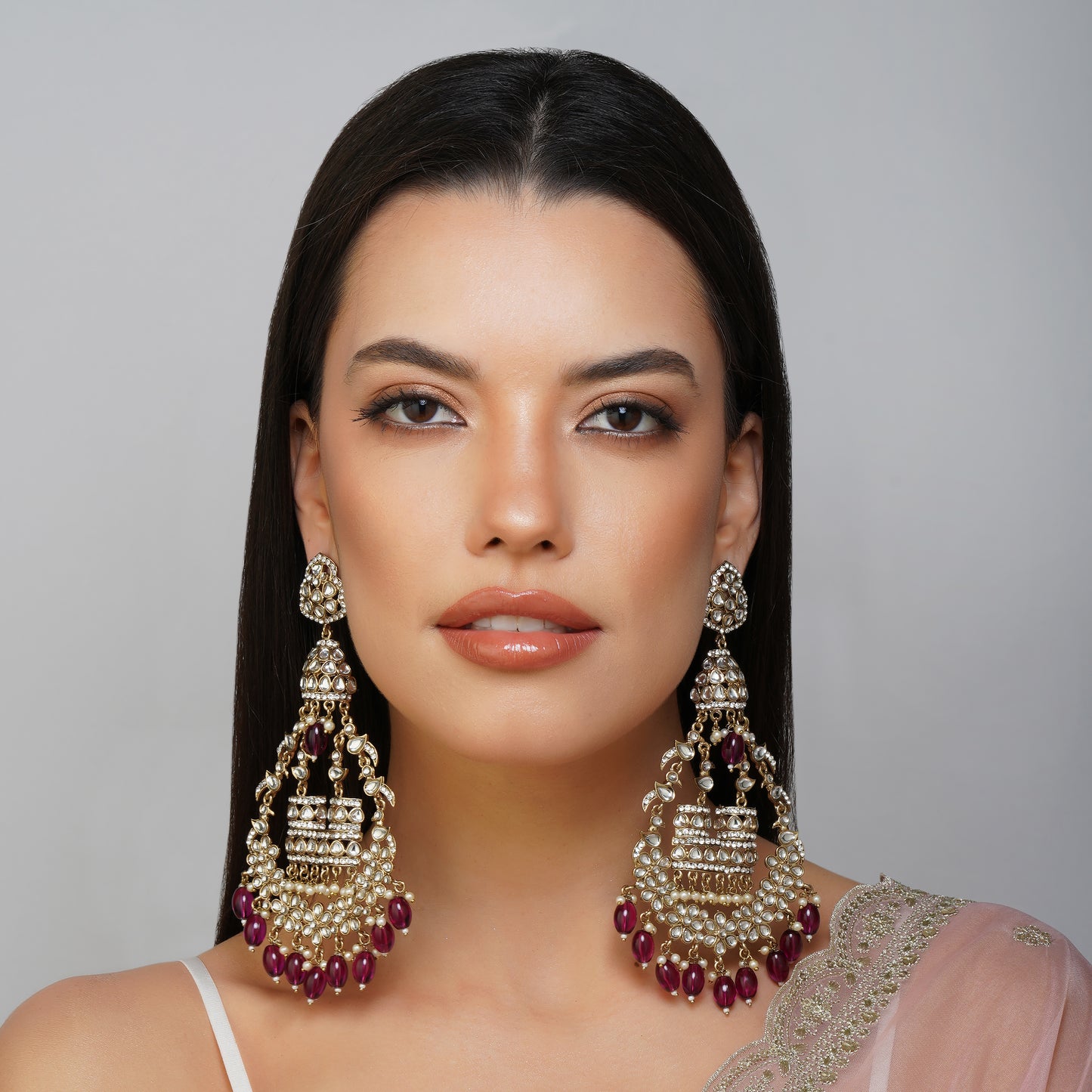 Ruby Knot Circlet Red CZ Elegance Earrings Styled Look | Indian Jewellery | Saajo