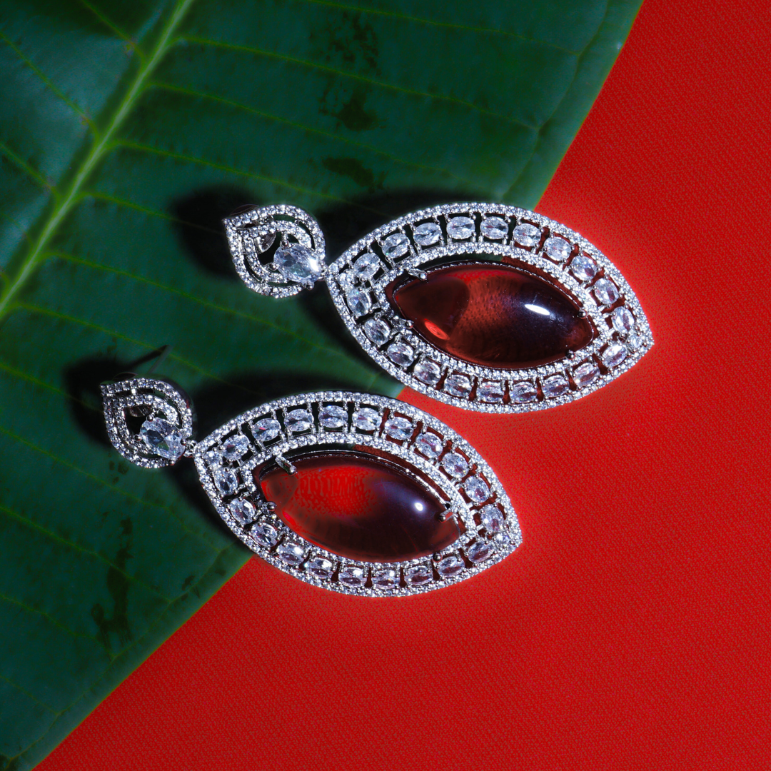 Forever and Always Merlot Wine Red CZ Earrings Styled Look | Indian Jewellery | Saajo