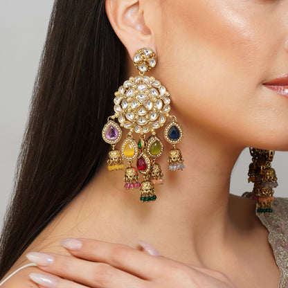 Colorful Cosmos Multicolour Kundan Petal Earrings | Premium Indian Jewellery | Saajo