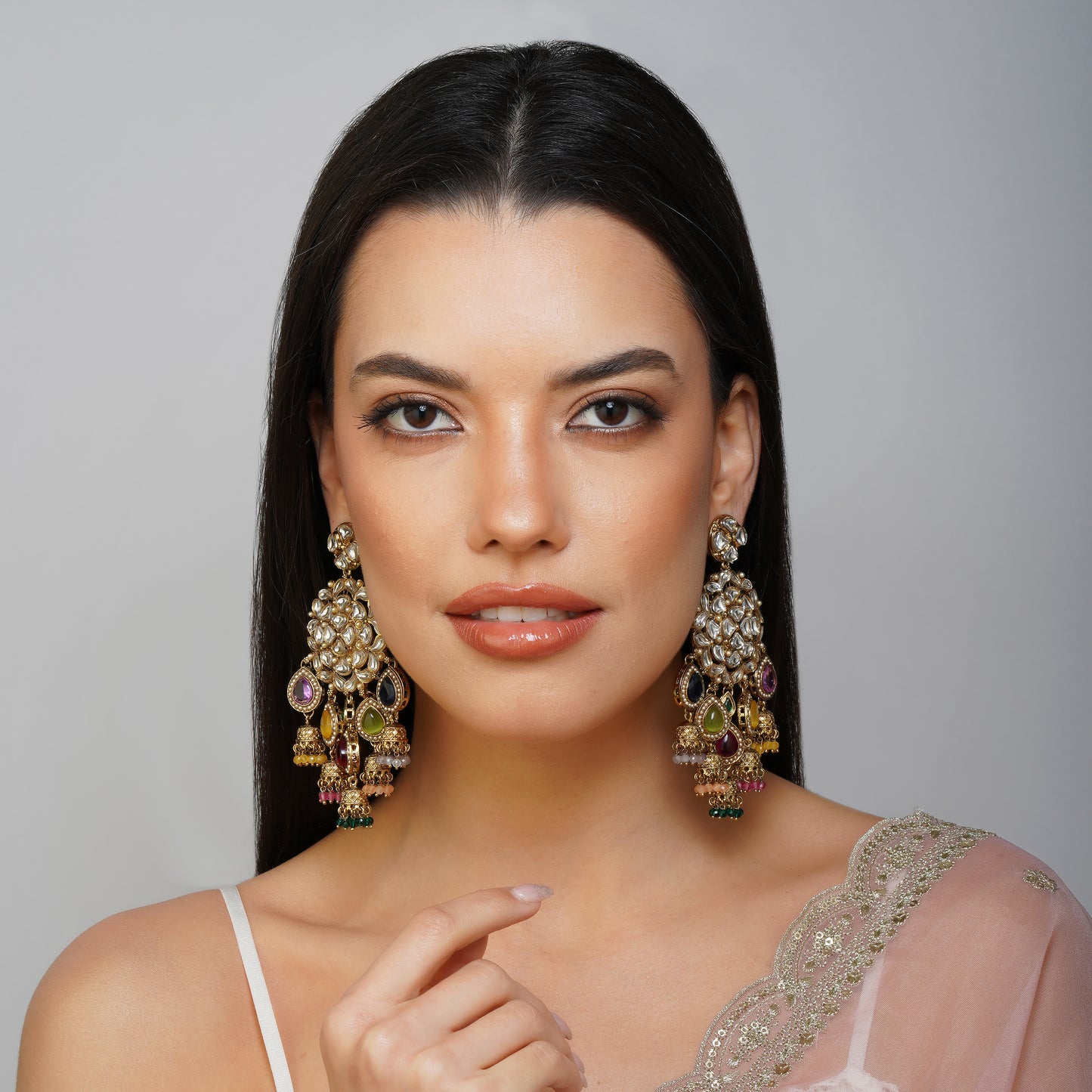 Colorful Cosmos Multicolour Kundan Petal Earrings Styled Look | Indian Jewellery | Saajo