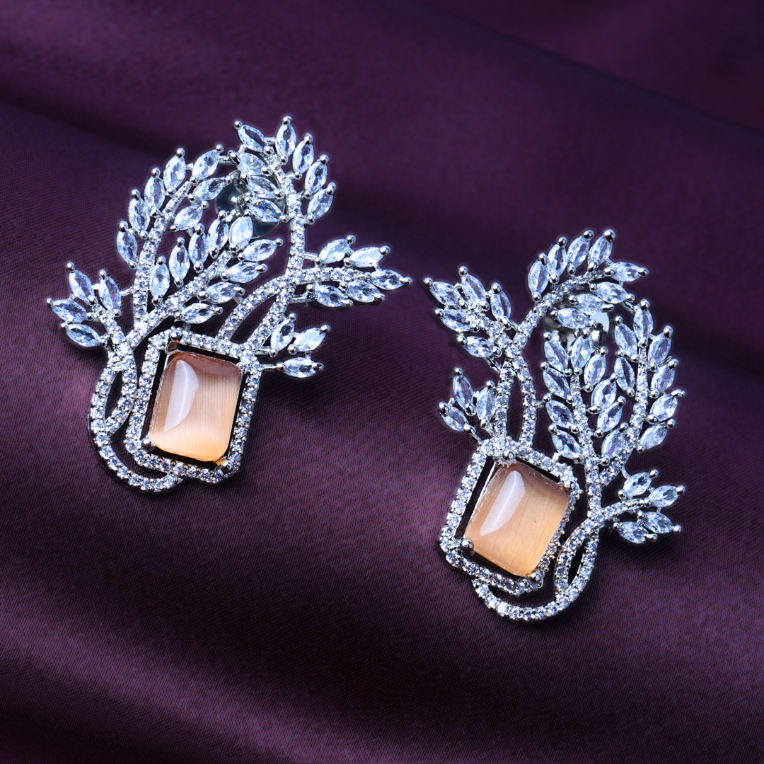 Red Carpet Charisma Persian Orange CZ Earrings | Premium Indian Jewellery | Saajo