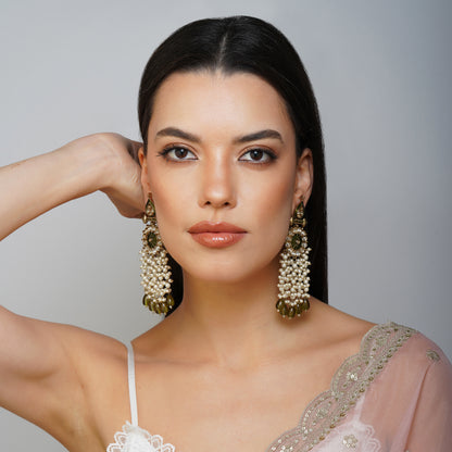 Mehndi Prism Whirl Mehndi Green Kundan Jhumki Earrings Styled Look | Indian Jewellery | Saajo