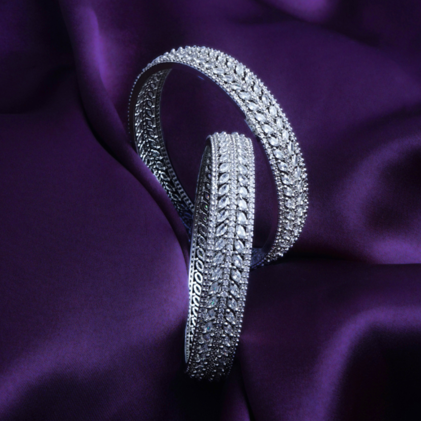 Luminous Raindrop Silver plated American Diamond Bangles Set of 2